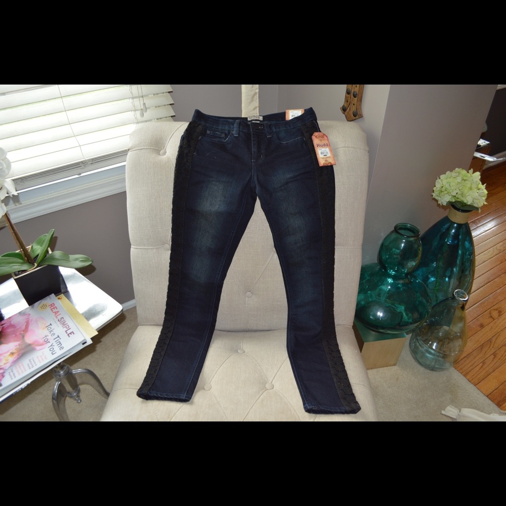 Dark Skinny Jeans with Lace Detail